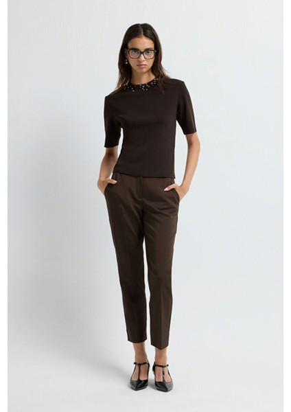 Yakası Taş Detaylı Triko Kazak Kahve 13943006002 modelleri