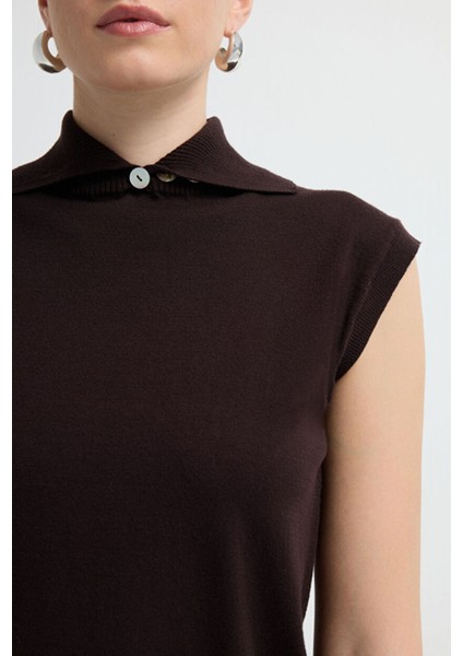 Dik Yaka Triko Bluz Kahve 11545647000 fiyatları