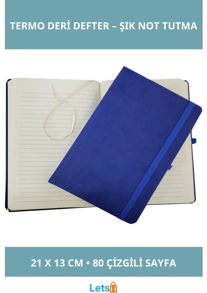 Mavi Renk Termo Deri Defter 21X13 cm 80 Sayfa Kişisel Kullanım