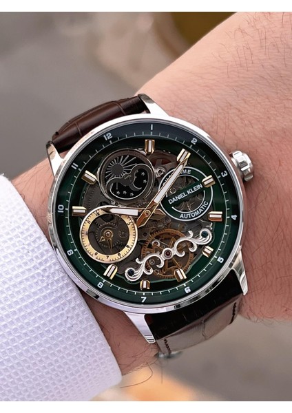 Deri Kordon Otomatik Mekanizma Metap ve Güneş Kadranlı Erkek Kol Saati+Bileklik 14013.3 modelleri