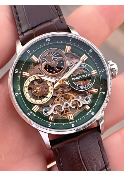 Deri Kordon Otomatik Mekanizma Metap ve Güneş Kadranlı Erkek Kol Saati+Bileklik 14013.3 fırsatları