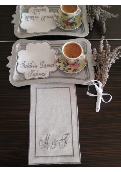 Söz&nişan Tepsisi Için Söz Mendili, Tepsi Örtüsü, Kişiye Özel Damat Kahve Peçetesi