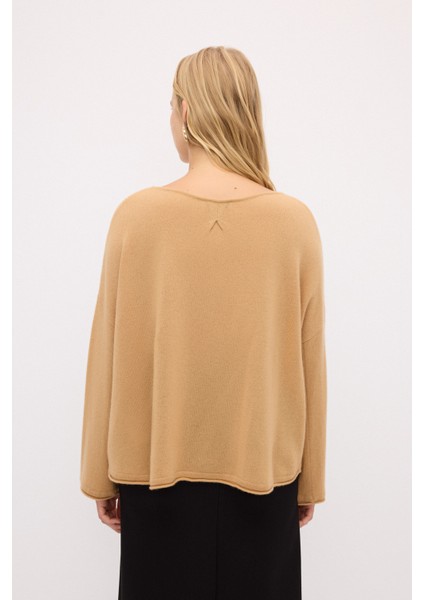 Kaşmir Karışımlı Oversize Triko Kazak Camel 13944056000