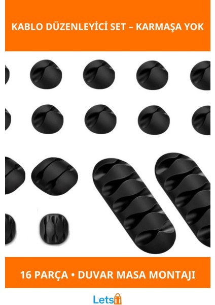 Kablo Düzenleyici Silikon 16 Parça Set Ev Ofis Kullanımı