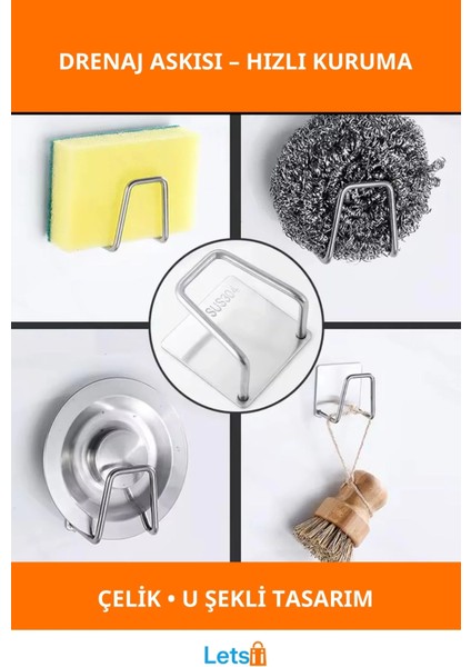 Kendinden Yapışkanlı Paslanmaz Çelik Drenaj Askısı