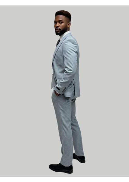 Gri Keten Dokulu Yelekli Takım Elbise – Modern Fit modelleri