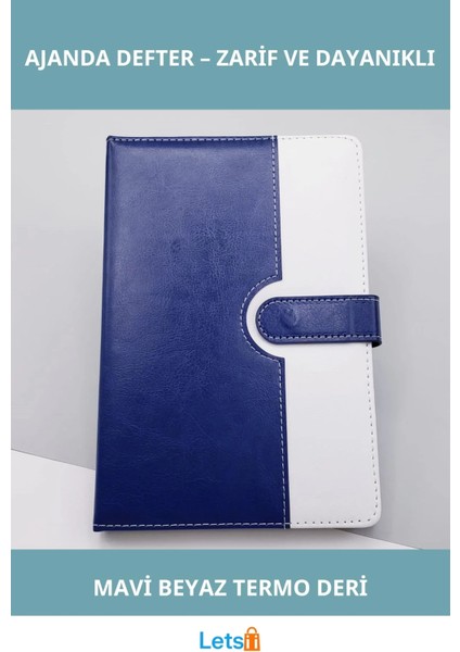 Mavi Beyaz Kaliteli Termo Deri Tarihsiz Ajanda Defter A5 106 Yaprak