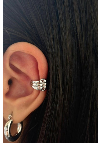 Çoklu Görünüm Kadın Sıkıştırmalı Earcuff Kıkırdak Küpe Gümüş
