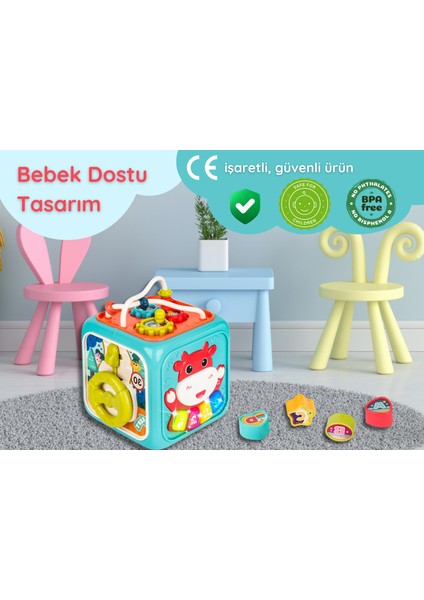 Montessori Işıklı Sesli Duyusal Öğrenme Bebek Aktivite Küpü