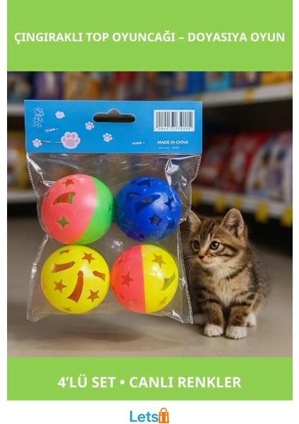 Renkli Çıngıraklı Top Kedi Oyuncağı 4 Adet