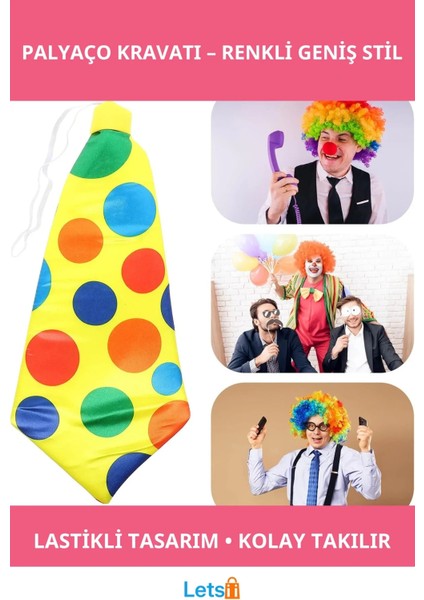 Lastikli Geniş Kesim Renkli Palyaço Kravatı