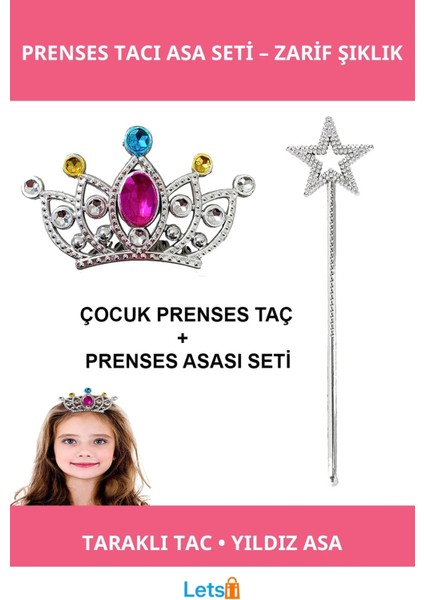 Gümüş Taraklı Prenses Tacı ve Yıldız Asa Seti