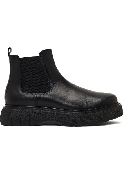 Erkek Siyah Kalın Tabanlı Deri Chelsea Bot 25WFD650218