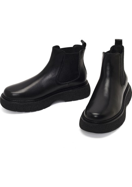 Erkek Siyah Kalın Tabanlı Deri Chelsea Bot 25WFD650218 modelleri
