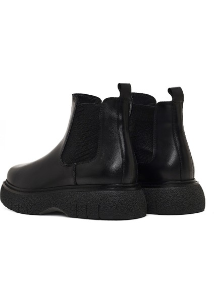 Erkek Siyah Kalın Tabanlı Deri Chelsea Bot 25WFD650218