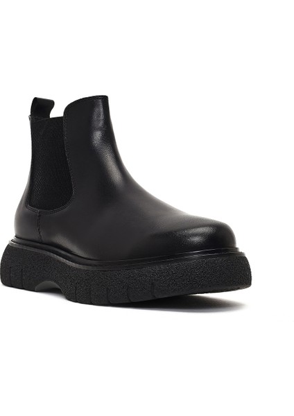 Erkek Siyah Kalın Tabanlı Deri Chelsea Bot 25WFD650218
