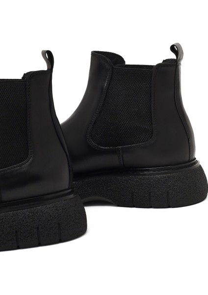 Erkek Siyah Kalın Tabanlı Deri Chelsea Bot 25WFD650218