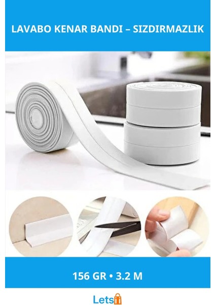 Beyaz Su Sızdırmaz Lavabo Kenar Bantı 3.2m 156GR