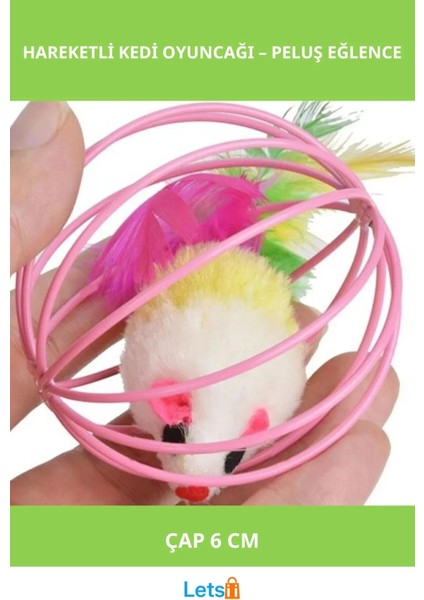 Hareketli Kedi Oyuncağı Mini Peluş Fareli 6 cm
