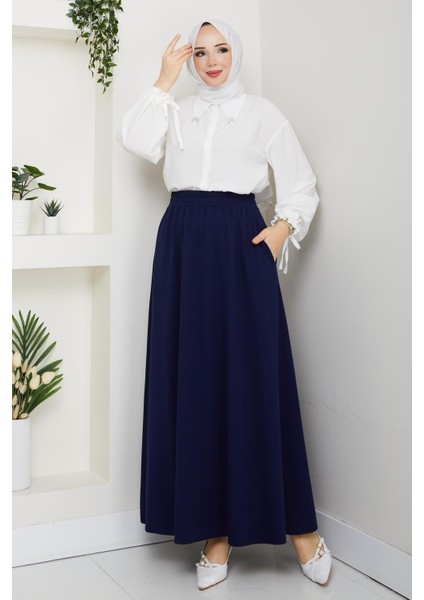 Lcivert Oyssho Kumaş Kadın Etek Beli Lastikli 38 40 42 44 46 48 Bedenlere Uyumludur.