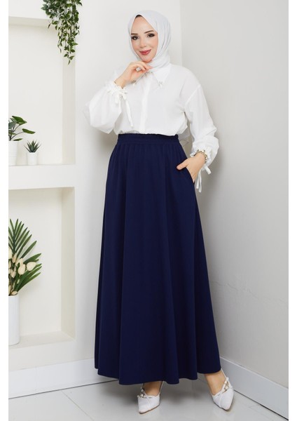 Lcivert Oyssho Kumaş Kadın Etek Beli Lastikli 38 40 42 44 46 48 Bedenlere Uyumludur. modelleri