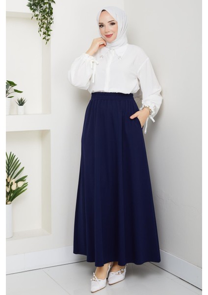 Lcivert Oyssho Kumaş Kadın Etek Beli Lastikli 38 40 42 44 46 48 Bedenlere Uyumludur.