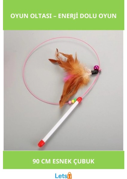 90 cm Esnek Kedi Oyun Oltası Renkli ve Eğlenceli