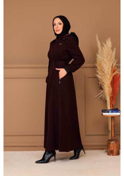 Kışlık Kadın Bordo Kaşe Pardesü Fermuarlı 58011 fiyatları