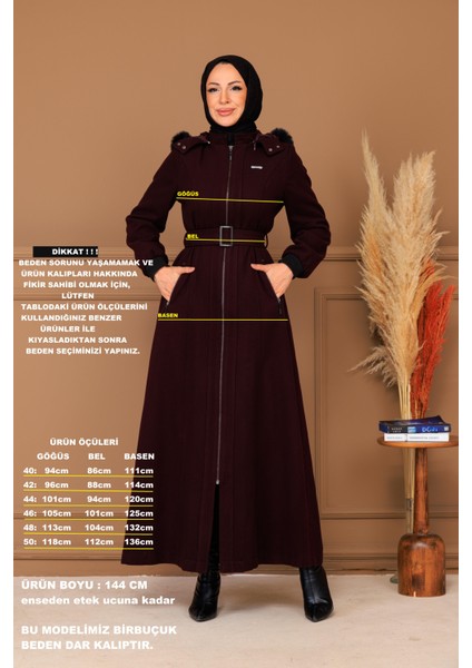 Kışlık Kadın Bordo Kaşe Pardesü Fermuarlı 58011 modelleri