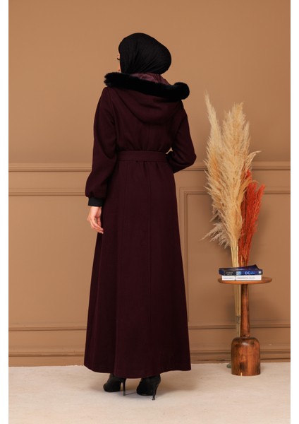 Kışlık Kadın Bordo Kaşe Pardesü Fermuarlı 58011 indirimleri