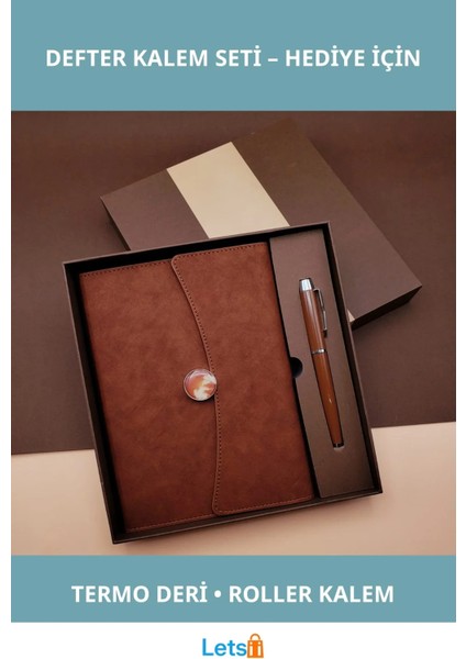 Özel Kutulu Termo Deri Defter ve Metal Roller Kalem Seti