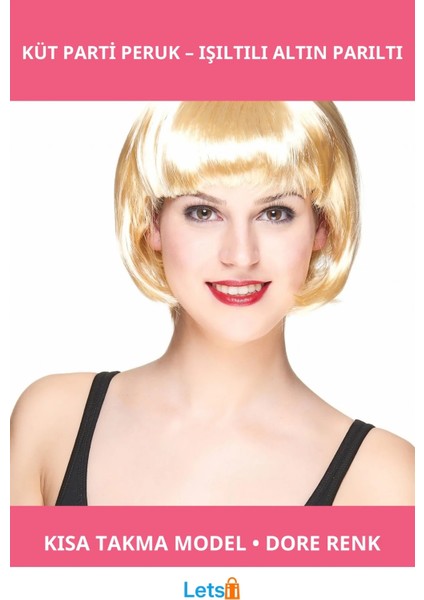Platin Altın Dore Kısa Parti Peruğu Takma Peruk