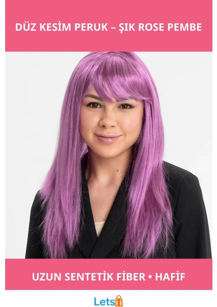 Uzun Rose Pembe Düz Kesim Sentetik Peruk Günlük ve Özel Etkinlikler Için