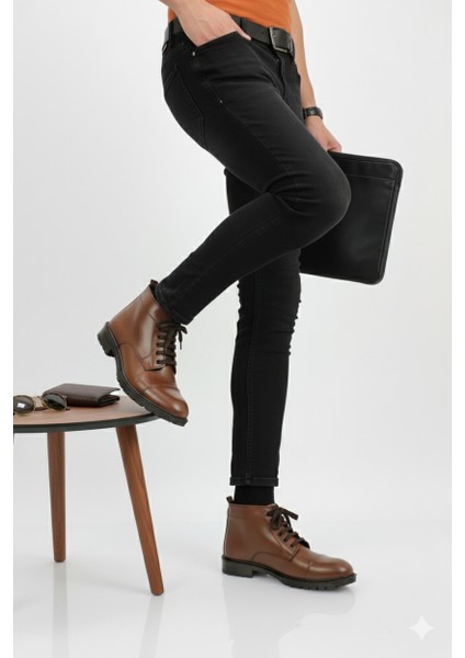 Erkek Hakiki Deri Klasik Tarz Fermuarlı Içi Kürklü Bot AL25/KB529