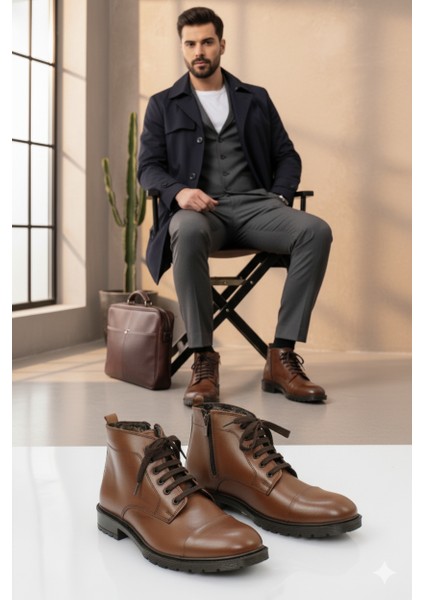 Erkek Hakiki Deri Klasik Tarz Fermuarlı Içi Kürklü Bot AL25/KB529 modelleri