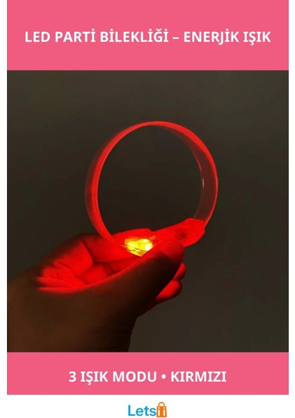 3 Modlu Pilli LED Işıklı Esnek Parti Bilekliği Kırmızı