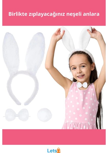 Beyaz Tavşan Kostümü Taç Papyon Kuyruk 12'li Parti Seti fiyatları