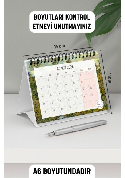 2026 Masa Takvimi Van Gogh Spiralli A6 (15X12CM) Orta Boy / Resmi Tatiller ve Hafta Sonları / 12 Ay modelleri
