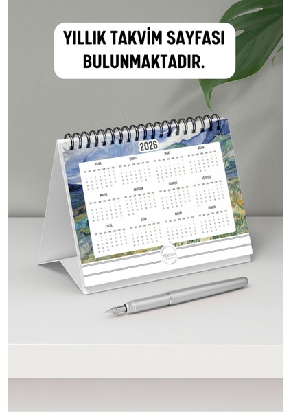 2026 Masa Takvimi Van Gogh Spiralli A6 (15X12CM) Orta Boy / Resmi Tatiller ve Hafta Sonları / 12 Ay fırsatları