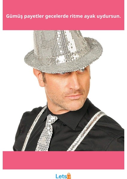 Gümüş Payetli Şık Fötr Şapka Yetişkin Boy fiyatları
