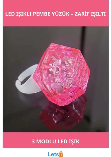 Kristal Tasarımlı 3 Modlu LED Işıklı Pembe Yüzük
