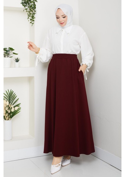 Bordo Oyssho Kumaş Kadın Etek Beli Lastikli 38 40 42 44 46 48 Bedenlere Uyumludur.