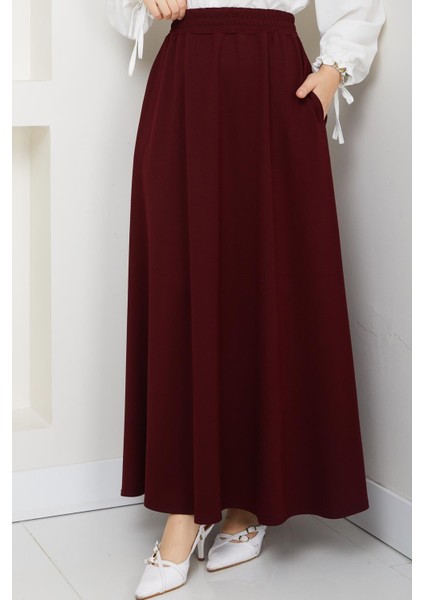 Bordo Oyssho Kumaş Kadın Etek Beli Lastikli 38 40 42 44 46 48 Bedenlere Uyumludur. fiyatları