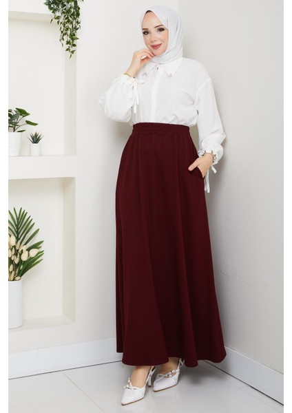 Bordo Oyssho Kumaş Kadın Etek Beli Lastikli 38 40 42 44 46 48 Bedenlere Uyumludur. modelleri