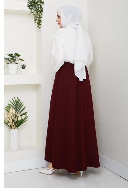 Bordo Oyssho Kumaş Kadın Etek Beli Lastikli 38 40 42 44 46 48 Bedenlere Uyumludur. indirimleri