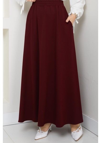 Bordo Oyssho Kumaş Kadın Etek Beli Lastikli 38 40 42 44 46 48 Bedenlere Uyumludur.