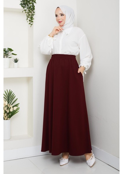 Bordo Oyssho Kumaş Kadın Etek Beli Lastikli 38 40 42 44 46 48 Bedenlere Uyumludur.