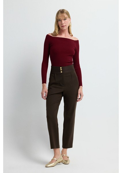 Dikiş Detaylı Pantolon Kahve 15343487003