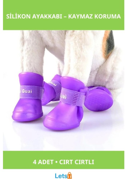 Su Geçirmez Kaymaz Silikon Kedi Köpek Ayakkabısı 4 Adet