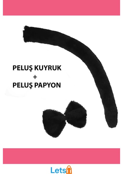 Yumuşak Peluş Siyah Kuyruk ve Papyon Aksesuar Takımı modelleri